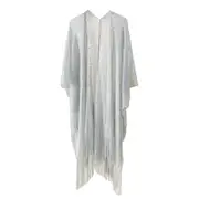 Nevenka Womens Tassel Long Kimono Cardigans Beach Swimsuit Bikini Cover Up-Silver