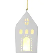 LVD Porcelain Hanging Village House Tealight Candle Holder 16cm - White