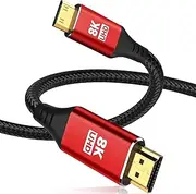 Mini HDMI to HDMI Cable 20FT, High Speed 8K@60Hz 4K@120Hz HDMI 2.1 Cord, Compatible with Camera, Camcorder, Tablet and Graphics/Video Card, Laptop, Raspberry Pi Zero W
