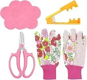 C.RAN FIRE 5PCS Rose Thorn Tools Rose Leaf Thorn Strippers with a Rose Pruning Shears and Garden Rose Gloves Pink