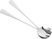 JECOMPRIS 1 Set Extended Handle Stainless Steel Salad Serving Utensils Set Slotted Spoon and Fork for Buffet Restaurant Home Use and Practical Cooking Tools for Effortless Food Serving