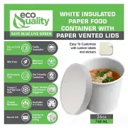 26oz Disposable White Paper Soup Containers Ice-Cream Cups With Vented Lids 50pc