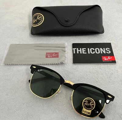 Ray-Ban Clubmaster RB3016 W0365 Sunglasses Black Frame NEW + Case