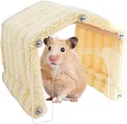 Small Animal Tunnel,Acrylic Door Detachable Animal Hide - Inside Outside Cage Soft Plush House, Space-Saving Habitat Decor for Chinchilla, Hamster, Bunny