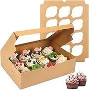 TOMVAES 10PCS Cupcake Boxes with Clear Window and Dividers Food Grade Cupcake Boxes for Cookies, Muffins and Pastries for Holiday, Wedding, Birthday Party, Bakery Supplies,Brown