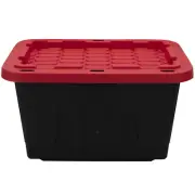 12 Gallon Snap Lid Stackable Plastic Storage Bin, Black/Red