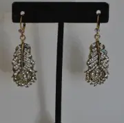 KIRKS FOLLY SPIRIT OF FLIGHT PEACOCK FEATHER CRYSTAL LB EARRINGS GOLD TONE