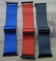 Set 3 Patterned Elasticated Watch Straps for Apple 1/2/3 38mm Blue Red Grey
