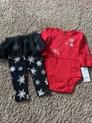 NEW NWT Carters Girls 12 Months Pretty Snowflake Christmas Pant Set Outfit