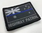 Thin Blue Line, Highway Patrol, Police Woven Patch, Black, Hook Rear, 1 x Item