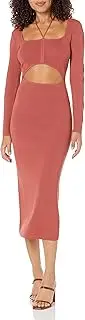 [The Drop] Women's Corbin Long-Sleeve Halter Detail Cutout Midi Dress