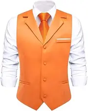 [HEYDHSDC] Men Solid Black V-Neck Vest With Tie Tuxedo Dress Waistcoat Adjustable Casual Business Vests Md-3397-N-0266 Xl