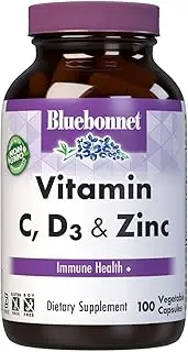 Bluebonnet Nutrition Vitamin C, D3 & Zinc, for Immune Health and Respiratory Function*, Soy-Free, Gluten-Free, Non-GMO, Kosher Certified, Dairy-Free, 100 Vegetable Capsules, 100 Servings
