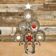 Mini Rustic Horseshoe Christmas Tree with Star and Ornaments - Downward
