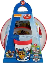 Paw Patrol Children's Dinner Set 3 Piece Micro Plate Bowl Cup Red White Blue Multi Colours