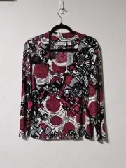 Chicos Travelers Blouse Womens 2 Long Sleeve Scoop Neck Stretch Slinky Pull Over