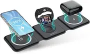 Groov-e Triton Wireless Charging Station - 3-in-1 Magnetic Folding Wireless Phone Charger with Fast Charging for Smartphones, Android, iPhone, AirPods, Apple Watch, & Wireless Earbuds