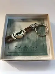 Coldwater Creek Leather & Silver metal Wolf 4" Key Chain NEW in box! Great Gift!