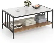 [Giantex] 2-Tier Coffee Table, Rectangular Center Table with Sintered Stone Tabletop, Storage Shelf & Metal Frame, Faux Marble Accent Cocktail Table, Living Room Table for Study & Reception Room
