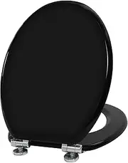 Angel Shield Wooden Toilet Seat with Adjustable Soft Close Hinges Antibacterial Molded Wood Toilet Seat Quick Release Removable Lid for Easy Cleaning and Assembly (Black)