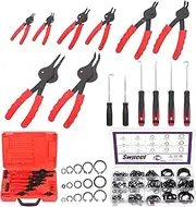 Swpeet 225Pcs Snap Ring Plier Set, 11Pcs Straight & Bent Retaining Ring Pliers With Case, 5 Size External Internal Circlip Retainer Rings Set with Rubber Washer Hook & Pick for Car Trunk Motorcycle
