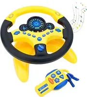 deAO Kids Steering Wheel for Backseat Pretend Driving Simulated Driving Steering Wheel Toy with Light and Music Gifts for Kids