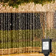 LED Curtain Lights Outdoor 20Ft X10Ft, 600 LED Plug in Hanging String Lights Ind
