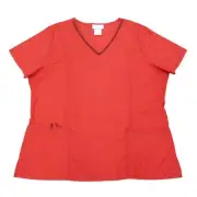 Simply Basic Womens Red Lace Neckline Medical Smock Nurse Scrubs Shirt Top L
