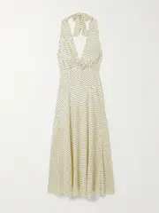 [DÔEN] DÔEN - Mazarin Ruffled Polka-dot Silk-blend Satin Halterneck Dress - Cream - small small Cream