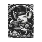 Art Deco Velveteen Plush Blanket Teacup Pig Dapper Suit Retro Designer Decor