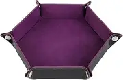 HiLLeo DND Dice Tray Hexagon Portable Folding Dice Rolling Tray for Dungeons and Dragons MTG RPG Role Playing Table Games and Dice Games (Purple)