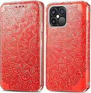 Compatible with iPhone 13 Mini Wallet Case with Card Holder, PU Leather Kickstand Card Slots Case, Double Magnetic Clasp Durable Shockproof Cover 5.4 Inch(red)