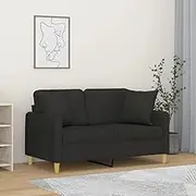 'vidaXL 2-Seater Sofa - Comfortable Black Fabric Couch with Thick Padding and Stylish Modern Design, Comes with Throw Pillows