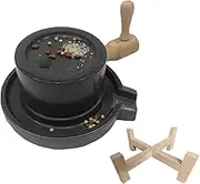 Vintage Small Stone Mill, Handmade Stone Mill Made of Limestone for Home Use, Hand Crank Stone Mill for Dry and Wet Grain Flour for Household, with Wooden Frame (22 cm/8.7 inches)