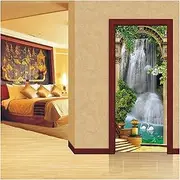 Door Stickers Scenic Door Murals Forest Wall Door Decals Wall Sticker Waterfall Wallpaper DIY Home Decor