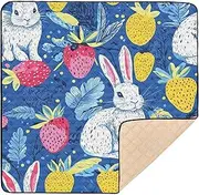 Dots Rabbit and Strawberries Vivid Seamless Picture Soft Padded Baby Playmat for Indoor Outdoor Waterproof Activity Entertainment Mat for Baby Toddler Infant, 50'' x 50''