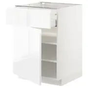METOD / MAXIMERA base cabinet with drawer/door, white/Voxtorp high-gloss/white, 60x60x80 cm