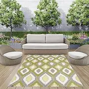 XCELERATOR Large Outdoor Rug for Patio, Reversible Portable Camping Rug, Weather Proof Plastic Straw Rug for RV Deck Camper Balcony, Positano 200 X 270 cm Yellow White and Grey