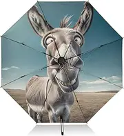 [RPLIFE] Umbrella for Rain, Lightweight Durable Automatic Open/close Umbrella for Women, Travel Umbrellas for Rain, Wind and Sun, Funny Donkey Cross Eyed