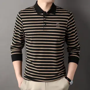 男士高爾夫球衣長袖T恤 春秋高爾夫球服男裝 休閒運動polo衫上衣 翻領條紋golf運動打底衫