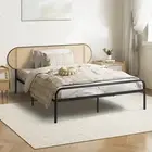 Oikiture Bed Frame King Single Metal Base Platform with Rattan Headboard