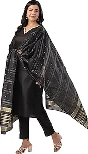 [Janasya] Indian Women's Black Cotton Blend Kurta Kurti Top Tunic Straight Festive wear Kurta Set for Women