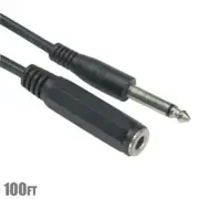 100FT 6.35mm 1/4" Mono Male to Female M/F Jack Microphone Mic Cable Black Cord