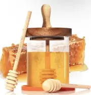 Honey Pot with Dipper and Lid - 12 oz Glass Honey Jar with Wooden Honey Dippe...