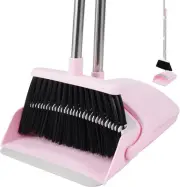 Pink Broom and Dustpan Set, 52” Long Adjustable Handle Broom with Dustpan Combo