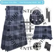 Grey Watch Traditional Tartan 8 Yard KILT - Scottish 6 PCS Kilt Deal for Men's