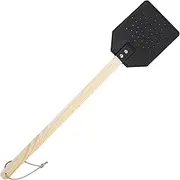 Long Handle Fly Swatter | Portable Flying Racket Long Wood Handle,Hangable PU Leather Fly Racket for Balcony, Living Room, Backyard