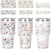 Flower UV DTF Transfer Stickers - 6 Sheets Butterfly UV DTF Transfer Sticker for 40 Oz Glass Cups Plant Butterfly Waterproof Rub on Transfers for Crafts Women Birthday Gifts