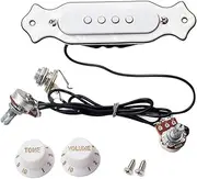 CVUTOVO 4 String Pre Wired String Soundhole Pickup for Acoustic Electric Guitars Magnetic Design with Volume Tone Control Knobs Durable Shell White