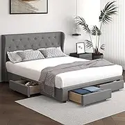 Oikiture Queen Bed, Queen Bed Frame with Storage Drawers